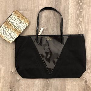 NWT VICTORIAS SECRET TOTE BAG BLACK SPARKLE ANIMAL